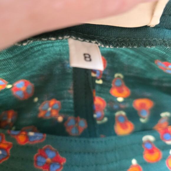 Vintage 80s Albert Nipon Women's Floral Geometric Wool Blend Midi Dress  8 Green - Picture 7 of 7